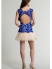 Sheath Jewel Neckline Lace Tulle Hole Back Knee Length Prom Dress